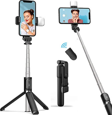 Blue Birds 3in1 Led Selfie Stick, tripod with BT Remote, 18-70cm lenght 360°rotable clip Tripod(Black, Supports Up to 500 g)