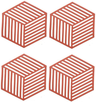 pepplo PVC Coaster Heavy-B2 Line-Red_4,Pack of 4 Silicone Trivet(Pack of 4)