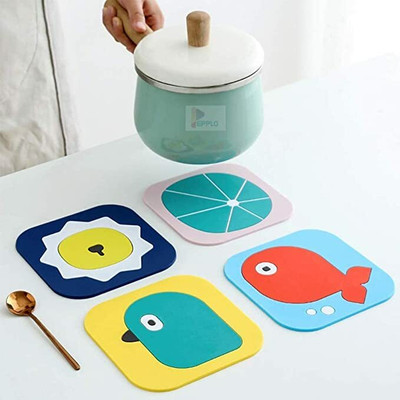 JDSSALE PVC Trivet emat, Non-Slip Mat, Flexible,Random Color and Pattern (Big, Set of 4) Square, Round Trivet(Pack of 4)