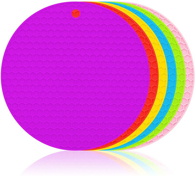 TP INCORP Silicone Hot Mat Random Set of 6 Matte Trivet(Pack of 6)