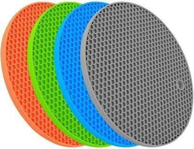 AXUNE Round Silicone Hot Mat Anti Slip Trivet(Pack of 4)