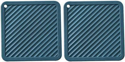 pepplo Pvc Coster C-C Square_Blue_2,Pack of 2 Silicone Trivet(Pack of 2)