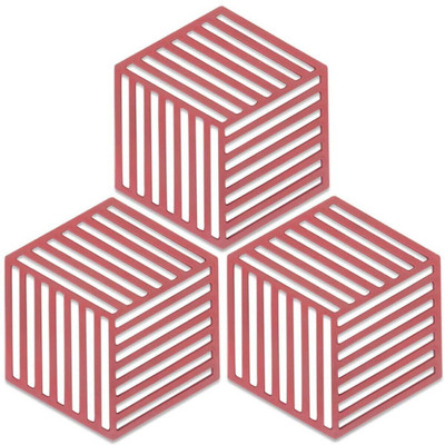 olwick Silicone Trivet Mats, Non-Slip and Heat Resistant Multipurpose Hot Pot Holders for Pans,Dish,Bowl, Drying Mat, Thick Countertop Mat (Red Line) PVC Trivet(Pack of 3)