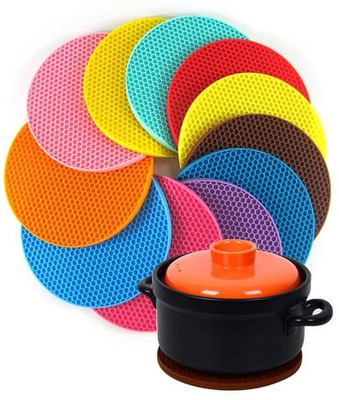MOZU BAZAAR Multi Use Heat-Resistant Trivet Mat – Non-Slip Protection for Hot Pots, & Dishes Textured Finish Trivet(Pack of 4)