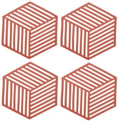 pepplo PVC Coaster Halka-A-Line-Red-4,Pack of 4 Silicone Trivet(Pack of 4)