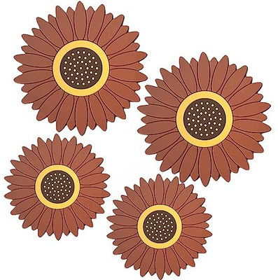 Besillia Silicone Trivet Set - Sunflowers Shape Non-Slip Coaster for Kitchen, Heat-Resistant, Multi-Purpose, Big 20Cm+Medium 15Cm. Brown Trivet(Pack of 4)