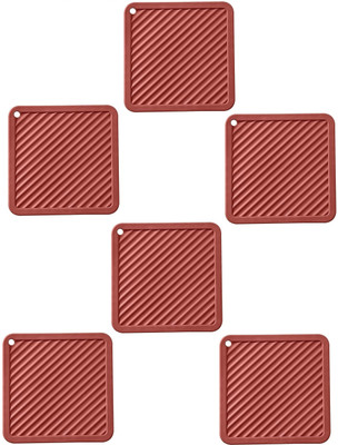 pepplo Pvc Coster C-C Square_Red_6,Pack of 6 Silicone Trivet(Pack of 6)