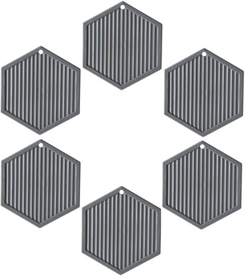 pepplo Pvc Coaster C-D Hexagone_Deep Grey_6,Pack of 6 Silicone Trivet(Pack of 6)