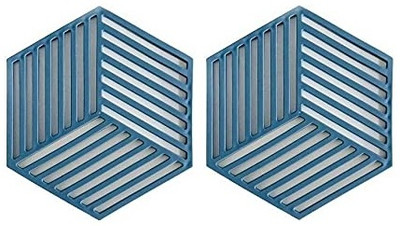 pepplo PVC Coaster Heavy-B2 Line-Blue_2,Pack of 2 Silicone Trivet(Pack of 2)
