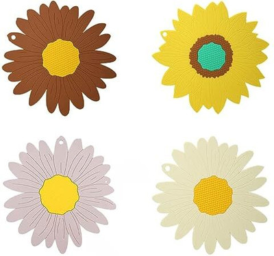 Besillia Sunflower Shape Anti-Skid Heat Resistant Tableware Mat/Coaster 14 Cm, Random Trivet(Pack of 4)