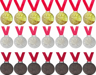 Etahmart Medals for School Competition Sports Event 7-Gold 7-Bronze 7-Silver + Red Ribbon Medal(2 inch)