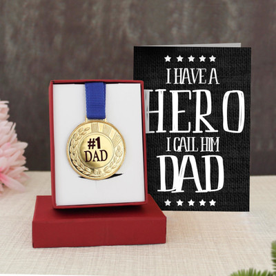 TIED RIBBONS Happy Father's Day Gift for Dad Golden Medal with Greeting Card for Father's Birthday Anniversary Retirement Medal(M)