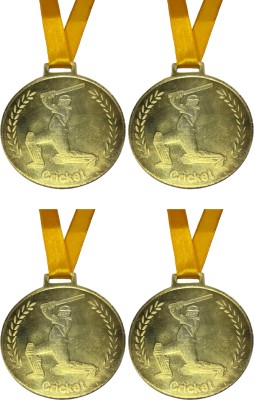 LCARNO Medals for school competition sport 4Pc 2.5 inch Cricket Medal Yellow Strip Medal(2.5 inch)