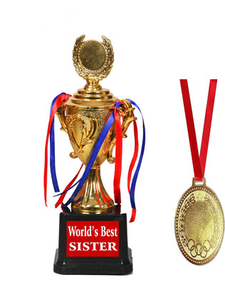 Jayshri handicrafts World's Best Sister Trophy WITH MEDAL I Rakshya Bandhan Gifti I Birthday Gift Medal(9.8-Inch)
