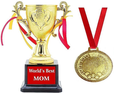 Jayshri handicrafts World's Best Mom Trophy with medal Birthday Gift I Gift for Mom Gift Mom Trophy Medal(6.5 inch trophy medal 2 inch)