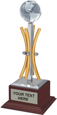 GABA TIME Metal trophy for winner big size with a crystal globe, brass & s/s finish Trophy(9 inches height)