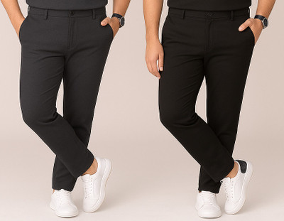 NFTRENDLYY Regular Fit Men Black, Grey Trousers