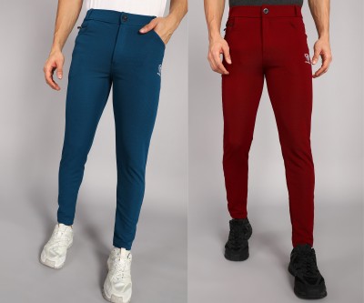 We Perfect Slim Fit Men Blue, Maroon Trousers