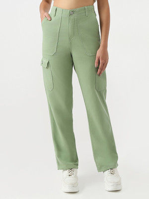 Kraus Jeans Women High-Rise Loose Fit Cargo Relaxed Women Light Green Trousers