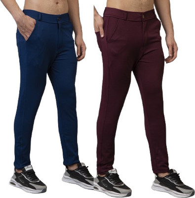 lapataclub Regular Fit Men Blue, Maroon Trousers