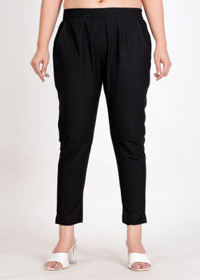 Wow Weave Regular Fit, Straight Fit Women Black Trousers