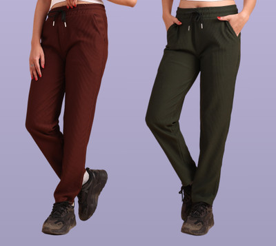 GIBBONTE Solid Women Dark Green, Maroon Track Pants