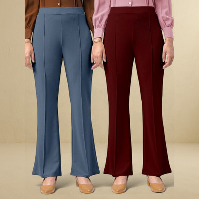 Squadfashion Comfort Fit, Regular Fit Women Grey, Maroon Trousers