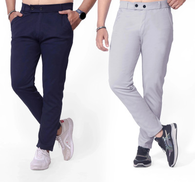 UZARSTYLE Slim Fit Men Dark Blue, Grey Trousers