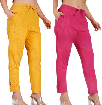 MRTDESIGNS Straight Fit Women Pink, Yellow Trousers