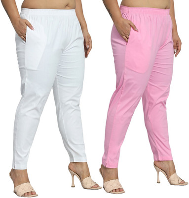 HypeLook Regular Fit Women White, Pink Trousers