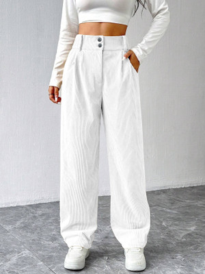 Rajovati Loose Fit Women White Trousers