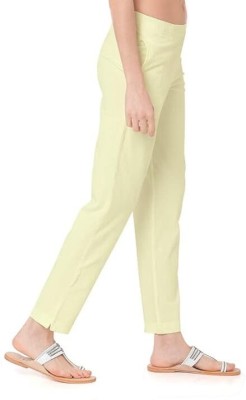 Glownix Slim Fit Women Cream Trousers