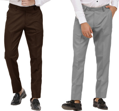 Kavita Fasion Regular Fit Men Grey, Brown Trousers
