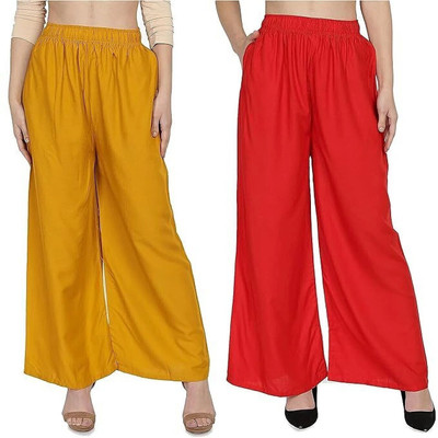 MOKSH Regular Fit Women Yellow, Red Trousers