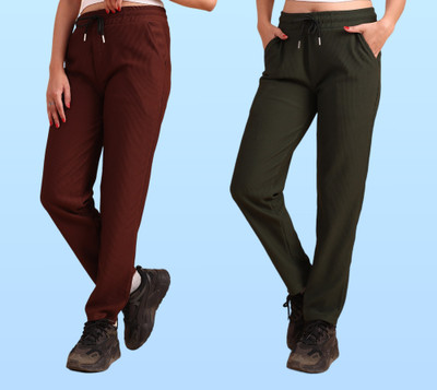 GIBBONTE Self Design Women Brown, Dark Green Track Pants