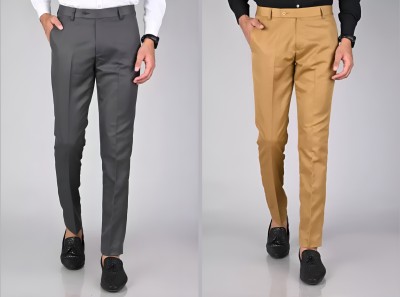 APFABRICS Regular Fit Men Grey, Khaki Trousers