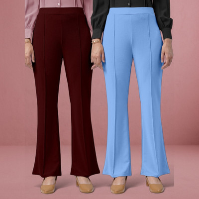 HouseOfCommon Loose Fit Women Maroon, Light Blue Trousers