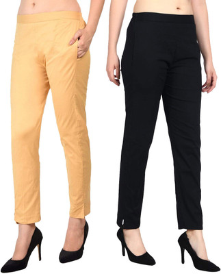 HouseOfCommon Slim Fit Women Beige, Black Trousers
