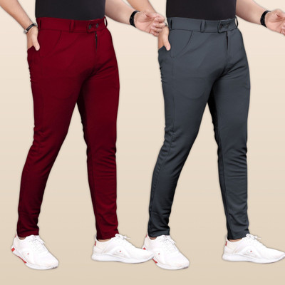 GIBBONTE Slim Fit Men Maroon, Grey Trousers