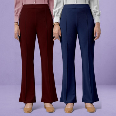 Anitafashion Comfort Fit, Regular Fit Women Maroon, Dark Blue Trousers