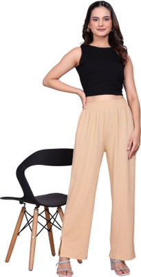 KNOVA Straight Fit Women Cream Trousers