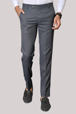 Fabkrave Slim Fit Men Grey Trousers