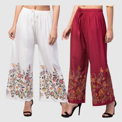 LYROO Flared Women Maroon, White Trousers