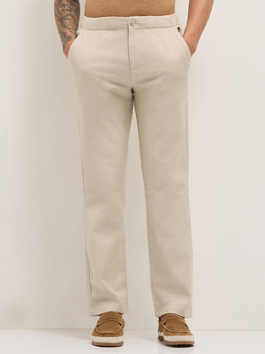 THE BEAR HOUSE Straight Fit Men Cream Trousers