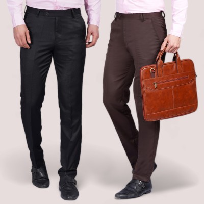 FUKUSO Regular Fit Men Black, Brown Trousers