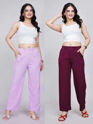 NJFAB Regular Fit Women Purple, Maroon Trousers