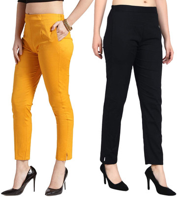 HouseOfCommon Slim Fit Women Black, Yellow Trousers