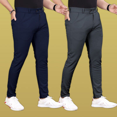 GIBBONTE Slim Fit Men Blue, Grey Trousers