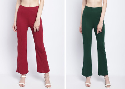 Kanishk Regular Fit Women Maroon, Dark Green Trousers