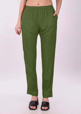 HOC Regular Fit Women Dark Green Trousers